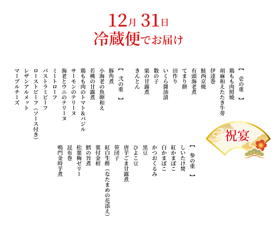 和洋三段（3人前）祝宴お品書き