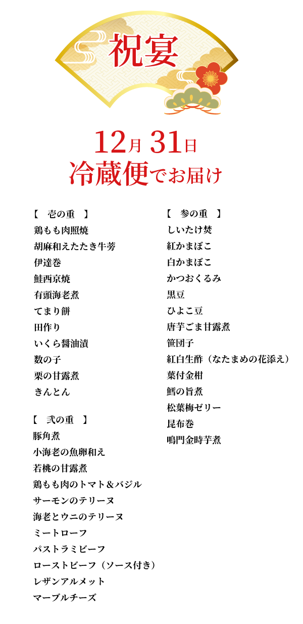 和洋三段（3人前）祝宴お品書き
