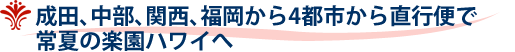 成田、中部、関西、福岡から9都市から直行便で常夏の楽園ハワイへ