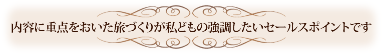 内容に重点をおいた旅づくりが私どもの強調したいセールスポイントです