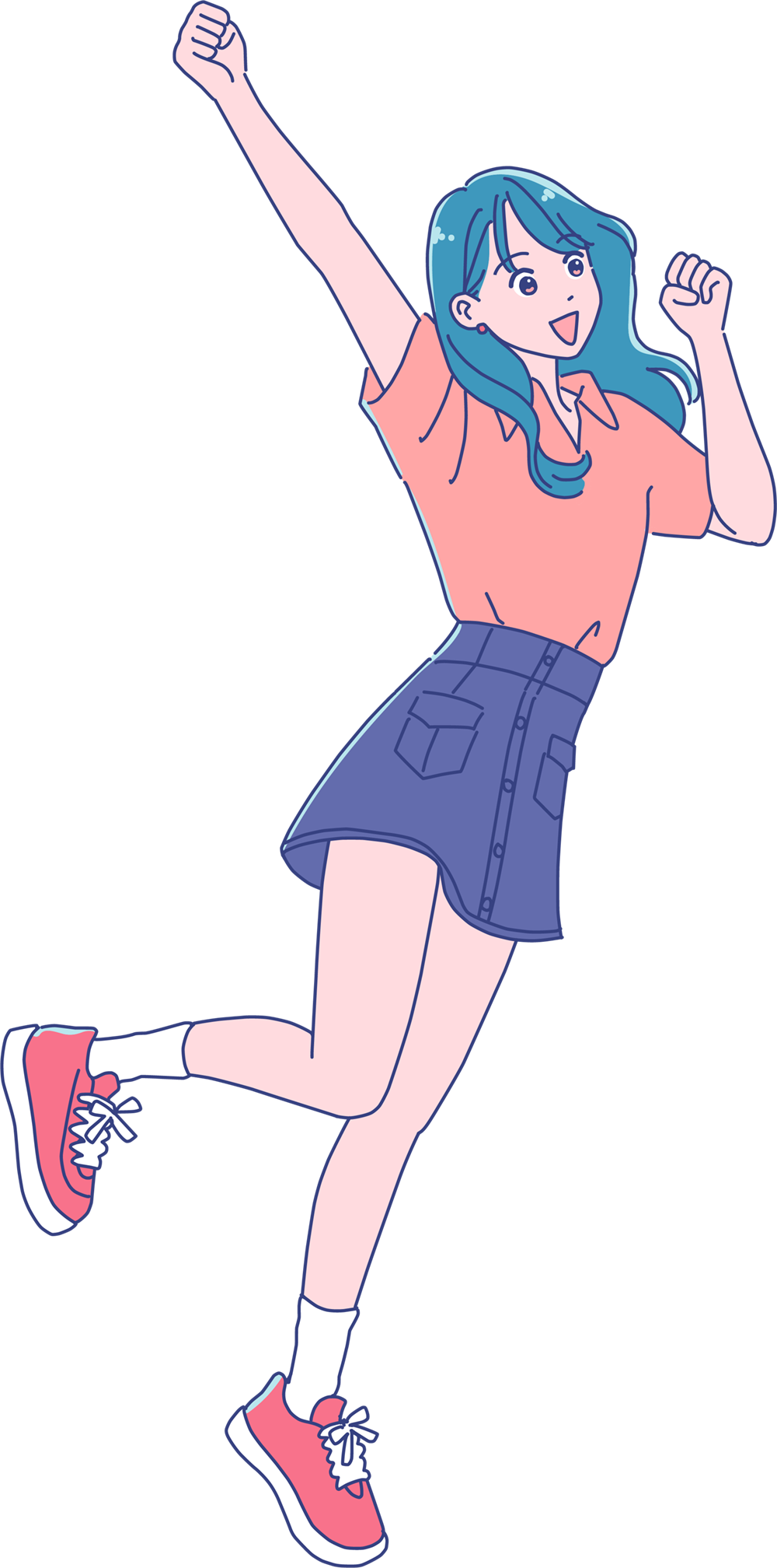 拳を掲げる髪の長い女性