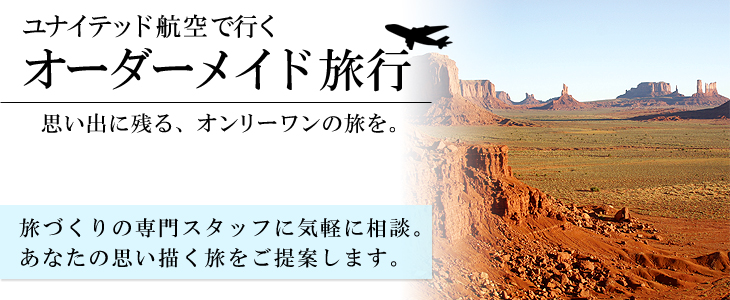 ユナイテッド航空で行くアメリカオーダーメイド旅。旅づくりの専門スタッフに気軽に相談。あなたの思い描く旅をご提案します。