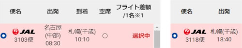 往復のフライトを選択