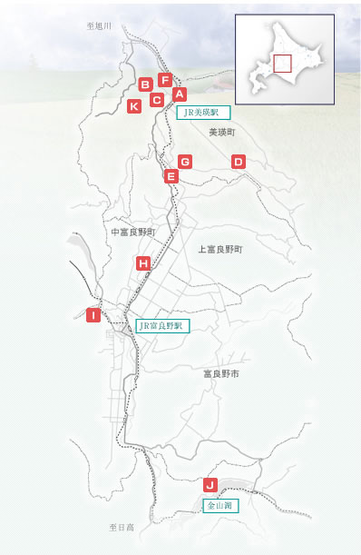 富良野・美瑛エリアの紹介地図