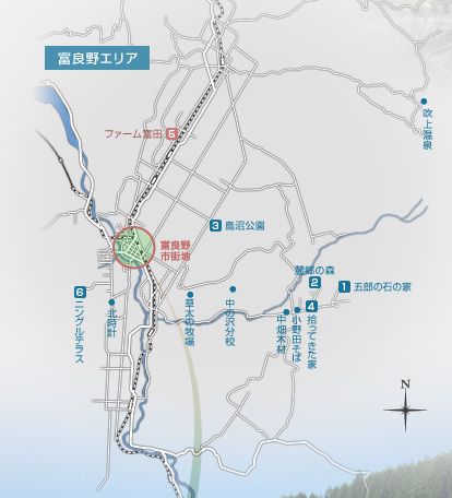 富良野エリアの紹介地図